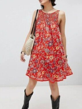 Retro Boho Free People Oh Baby babydoll mini Dress